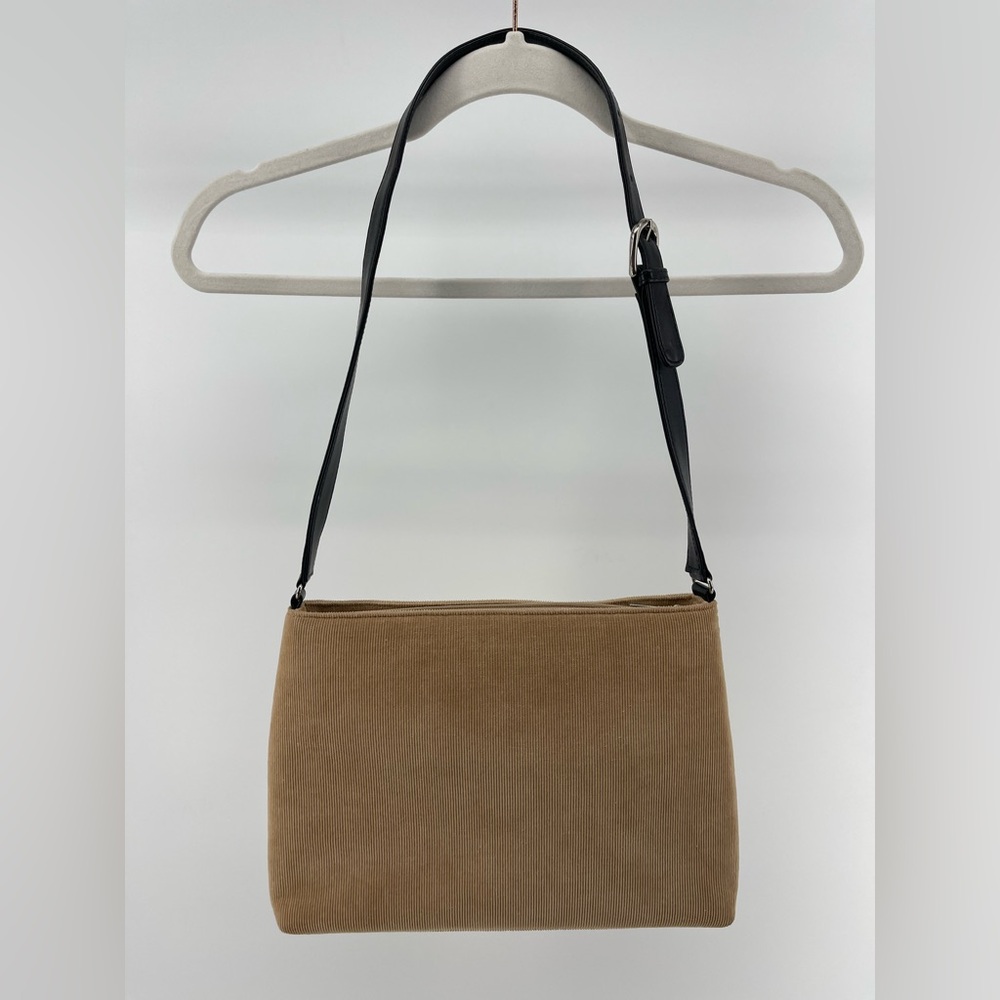 Vintage 90s Y2K Talbots Tan Corduroy Black Leather Strap Shoulder Bag Purse
